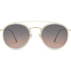 imageSOJOS Retro Vintage Round Polarized Sunglasses for Women Men Small Double Bridge Circle Sunnies SJ1104GreyGrey