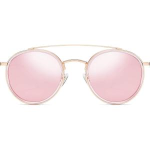 imageSOJOS Retro Vintage Round Polarized Sunglasses for Women Men Small Double Bridge Circle Sunnies SJ1104Rose GoldPink