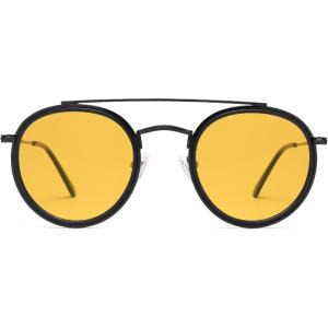 imageSOJOS Retro Vintage Round Polarized Sunglasses for Women Men Small Double Bridge Circle Sunnies SJ1104Shiny BlackYellow
