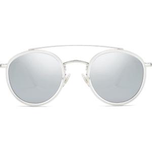 imageSOJOS Retro Vintage Round Polarized Sunglasses for Women Men Small Double Bridge Circle Sunnies SJ1104SilverSilver