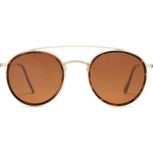 imageSOJOS Retro Vintage Round Polarized Sunglasses for Women Men Small Double Bridge Circle Sunnies SJ1104TortoiseBrown