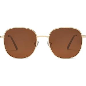 imageSOJOS Classic Trendy Square Sunglasses for Women Men Cute Big Frame Gold Shades SJ1137GoldBrown