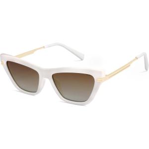 imageSOJOS Retro Small Polarized Cat Eye Sunglasses Womens Vintage Shades Trendy Stylish Sunnies SJ2361White  Gradient Brown