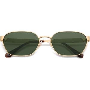imageSOJOS Trendy Polarized Hexagon Sunglasses for Women Men UV400 Retro Rectangle Shades SJ1238GoldGreen