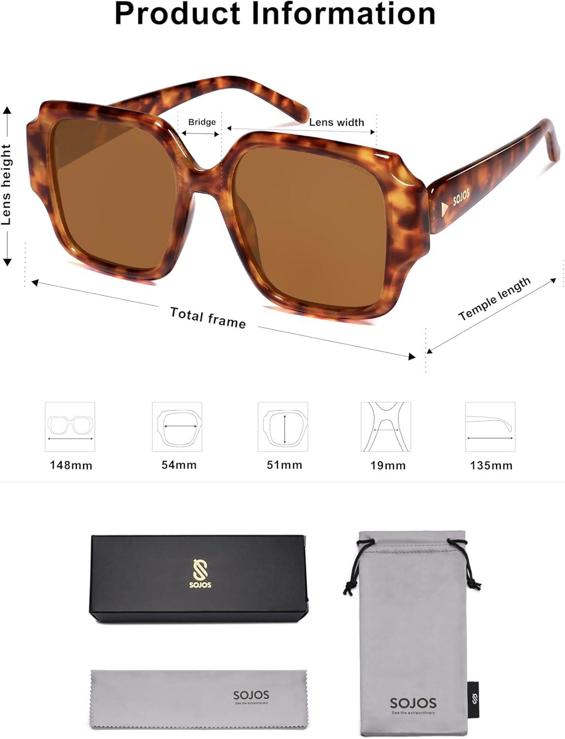 imageSOJOS Big Retro Square Polarized Sunglasses Womens Mens 70s 80s Vintage Oversized Sunnies SJ2359Brown TortoiseBrown