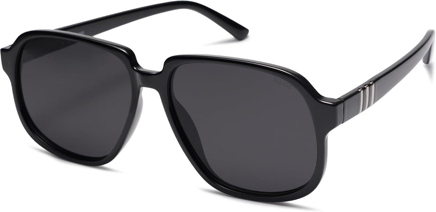 imageSOJOS Retro Vintage Square Polarized Sunglasses for Women Men 70s 80s Oversized Shades SJ2272BlackGrey