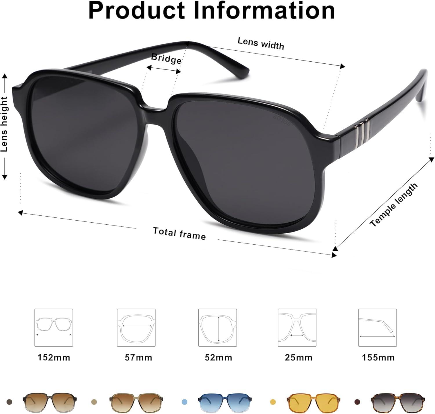 imageSOJOS Retro Vintage Square Polarized Sunglasses for Women Men 70s 80s Oversized Shades SJ2272BlackGrey