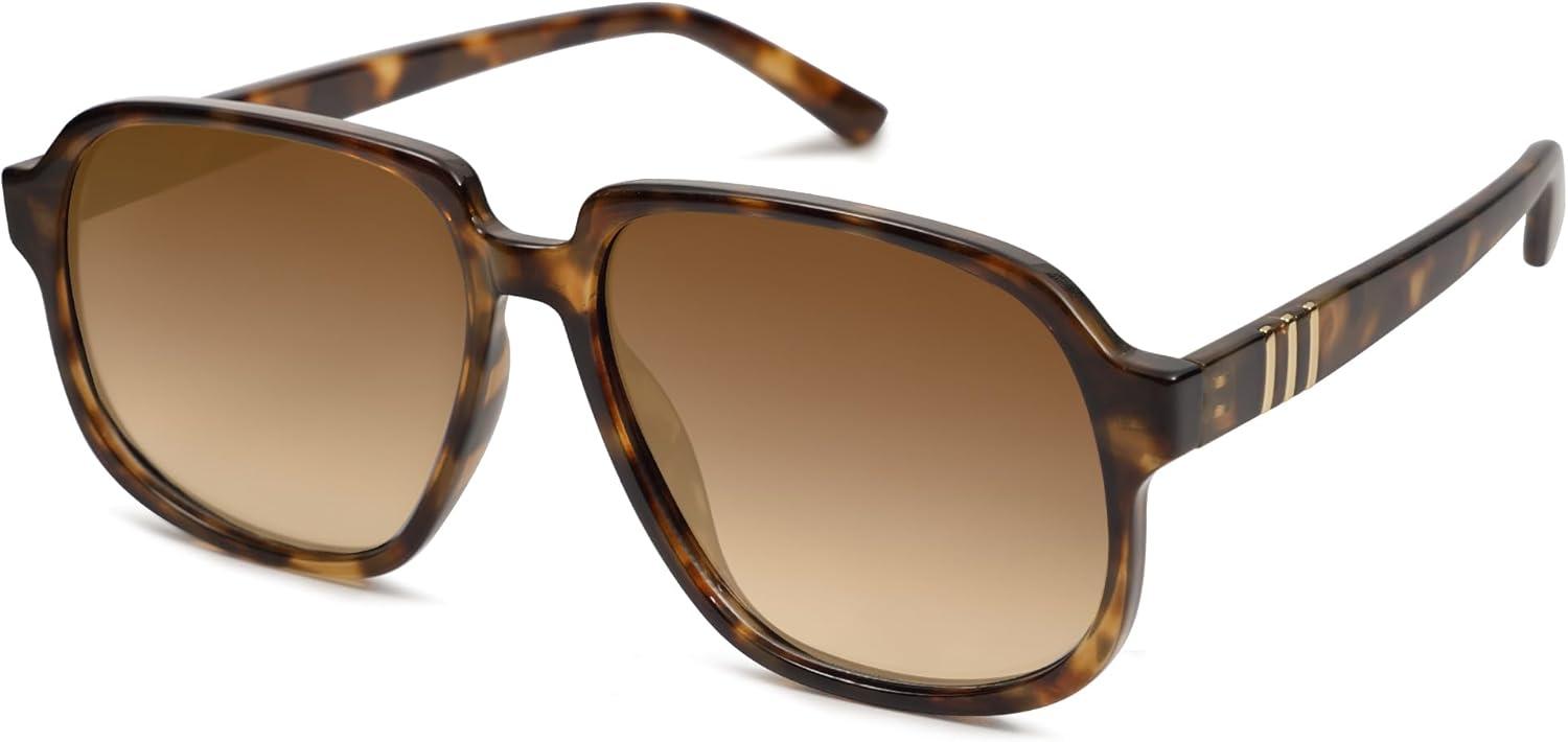 imageSOJOS Retro Vintage Square Polarized Sunglasses for Women Men 70s 80s Oversized Shades SJ2272Brown TortoiseBrown