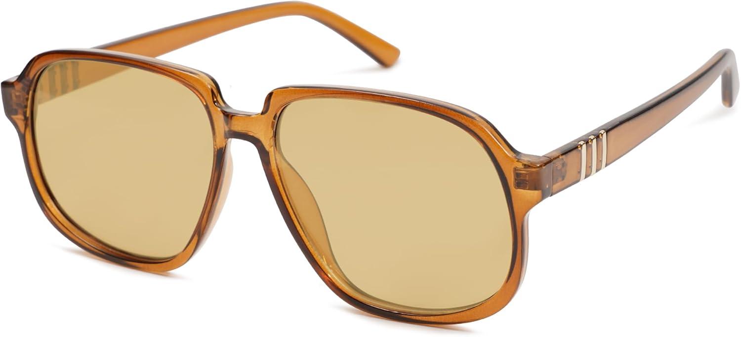 imageSOJOS Retro Vintage Square Polarized Sunglasses for Women Men 70s 80s Oversized Shades SJ2272BrownBrown