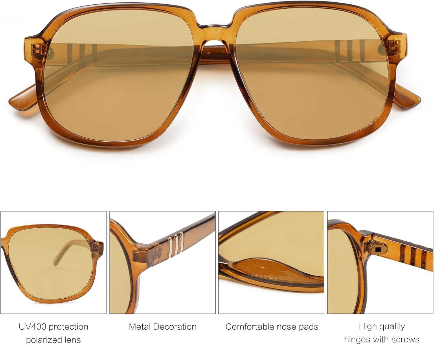imageSOJOS Retro Vintage Square Polarized Sunglasses for Women Men 70s 80s Oversized Shades SJ2272BrownBrown