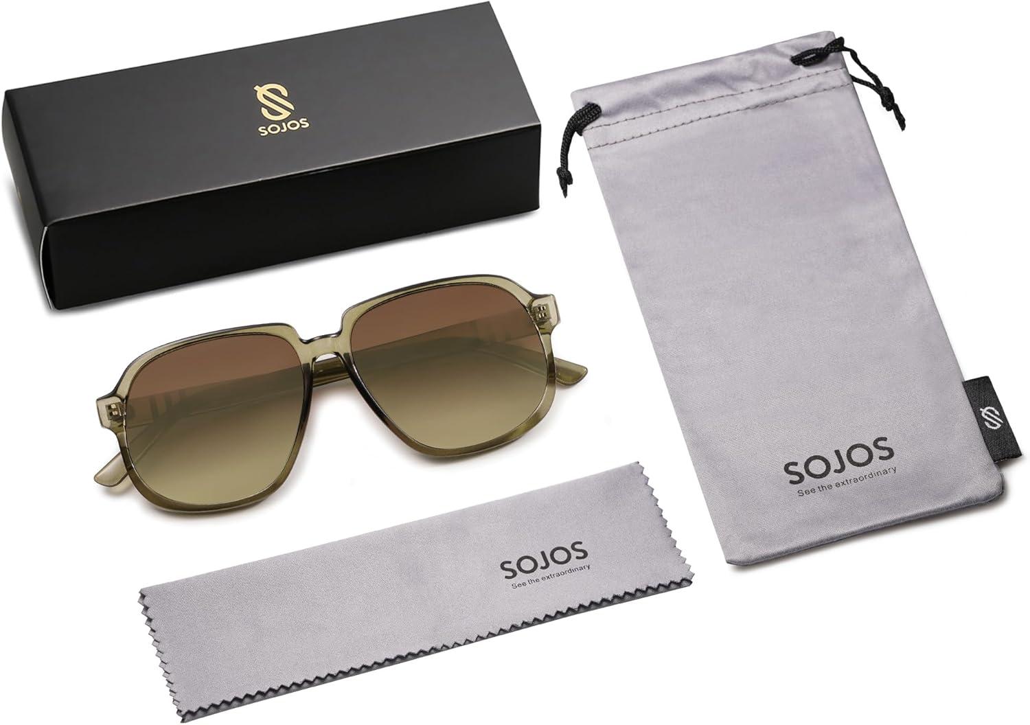 imageSOJOS Retro Vintage Square Polarized Sunglasses for Women Men 70s 80s Oversized Shades SJ2272Olive GreenBrown