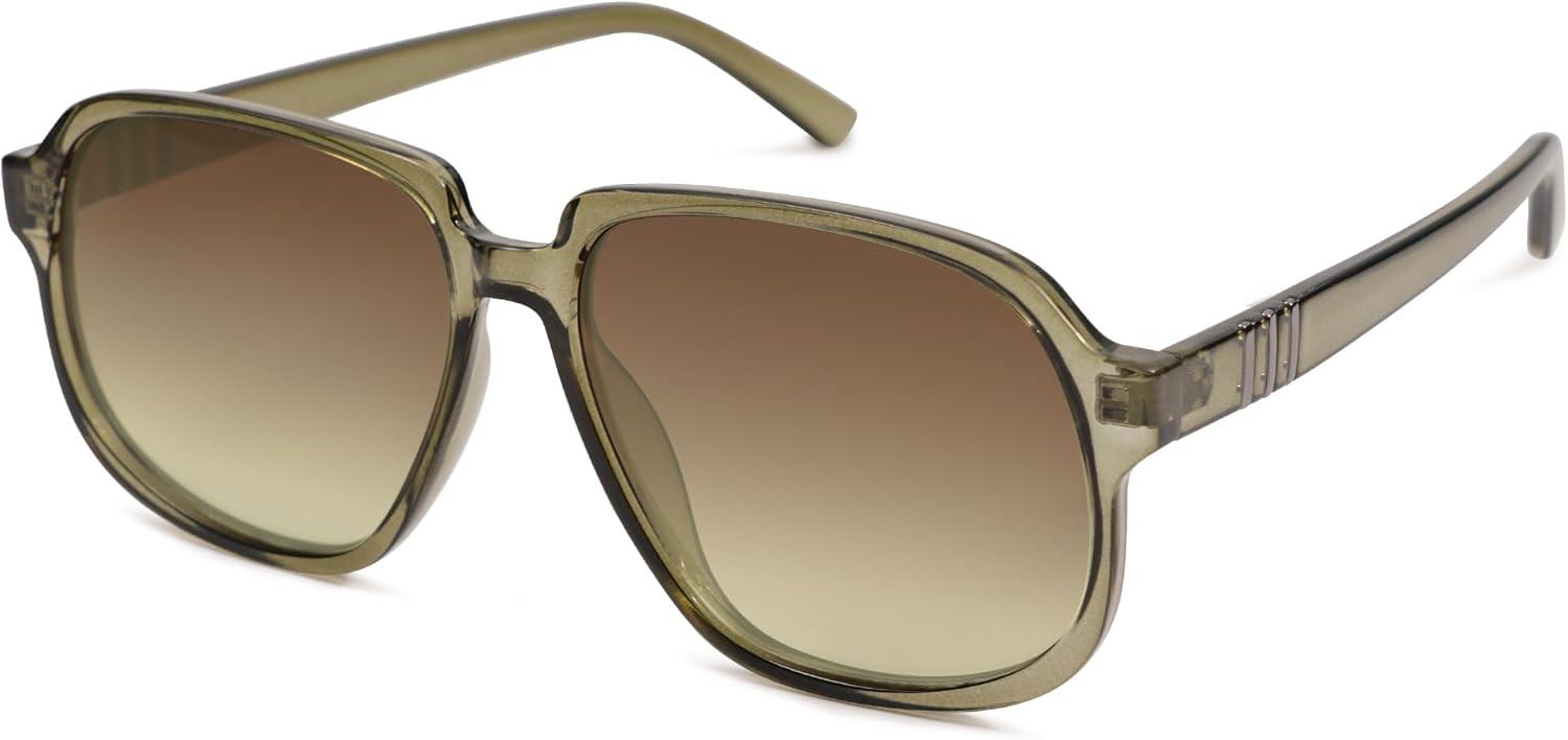 imageSOJOS Retro Vintage Square Polarized Sunglasses for Women Men 70s 80s Oversized Shades SJ2272Olive GreenBrown