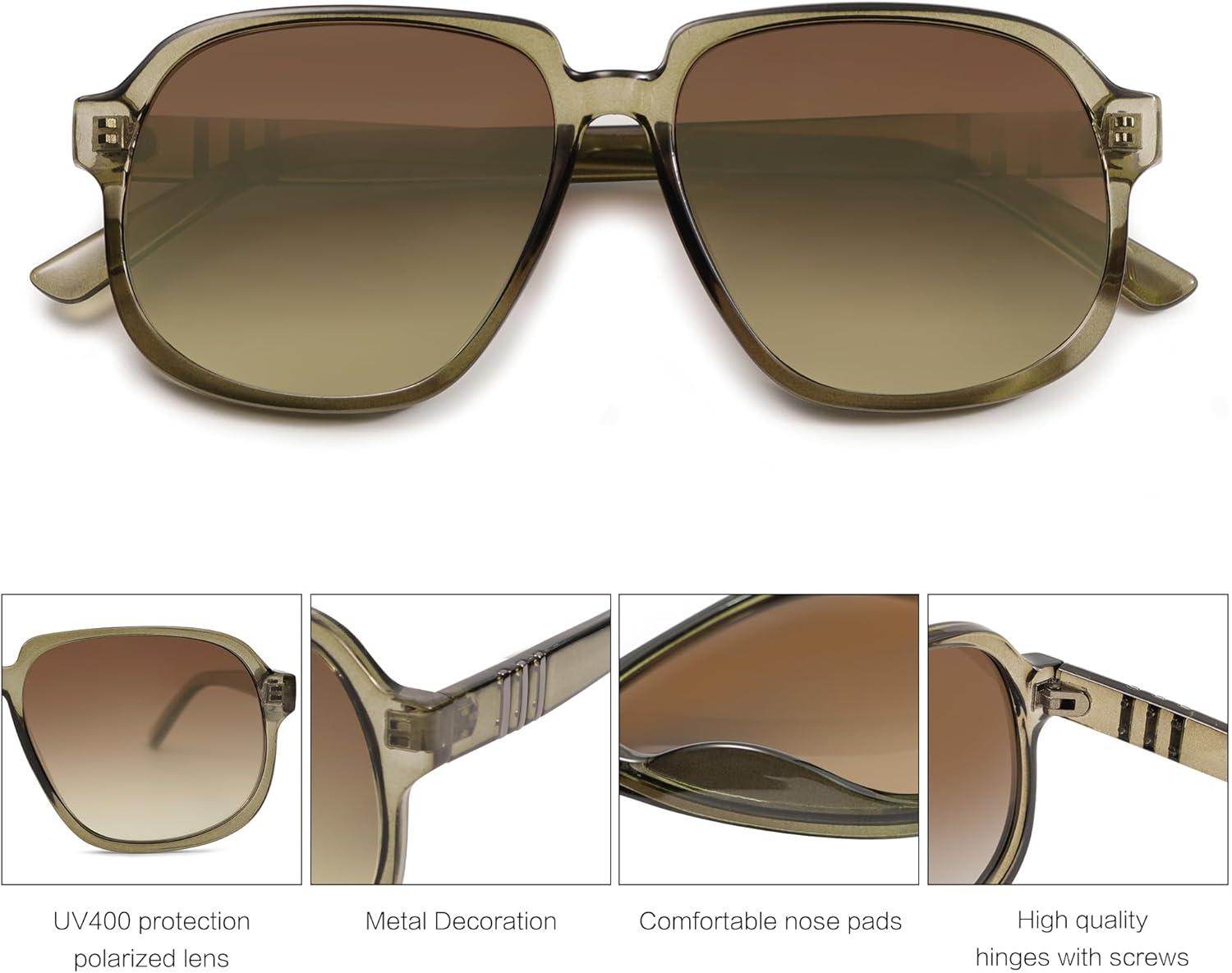 imageSOJOS Retro Vintage Square Polarized Sunglasses for Women Men 70s 80s Oversized Shades SJ2272Olive GreenBrown