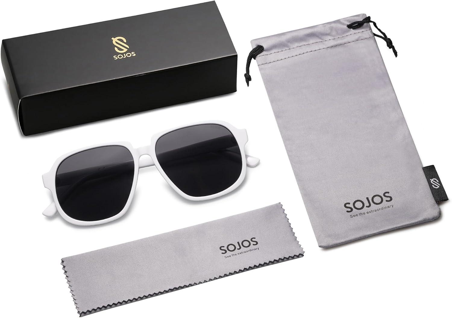 imageSOJOS Retro Vintage Square Polarized Sunglasses for Women Men 70s 80s Oversized Shades SJ2272WhiteGrey