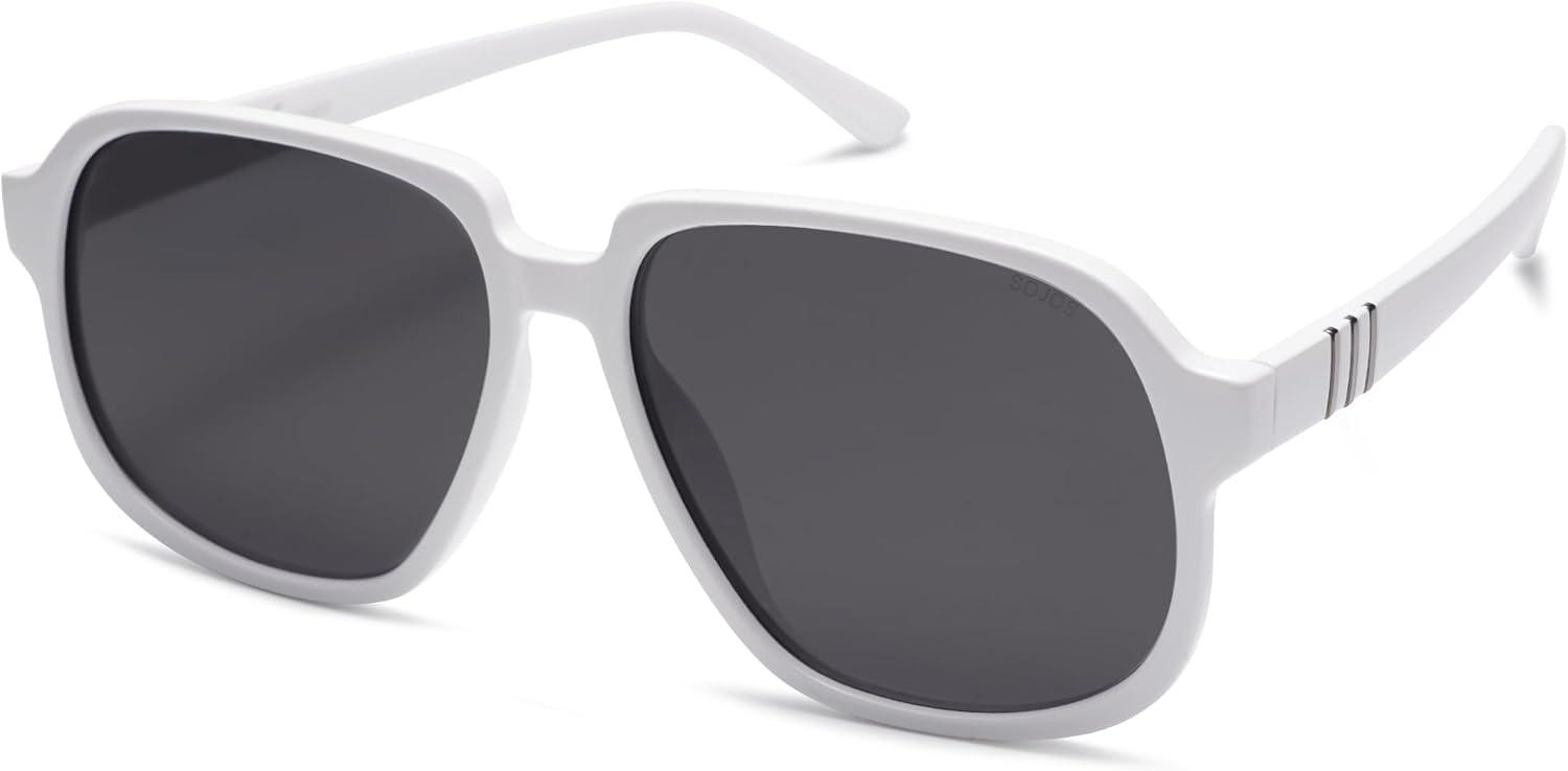 imageSOJOS Retro Vintage Square Polarized Sunglasses for Women Men 70s 80s Oversized Shades SJ2272WhiteGrey