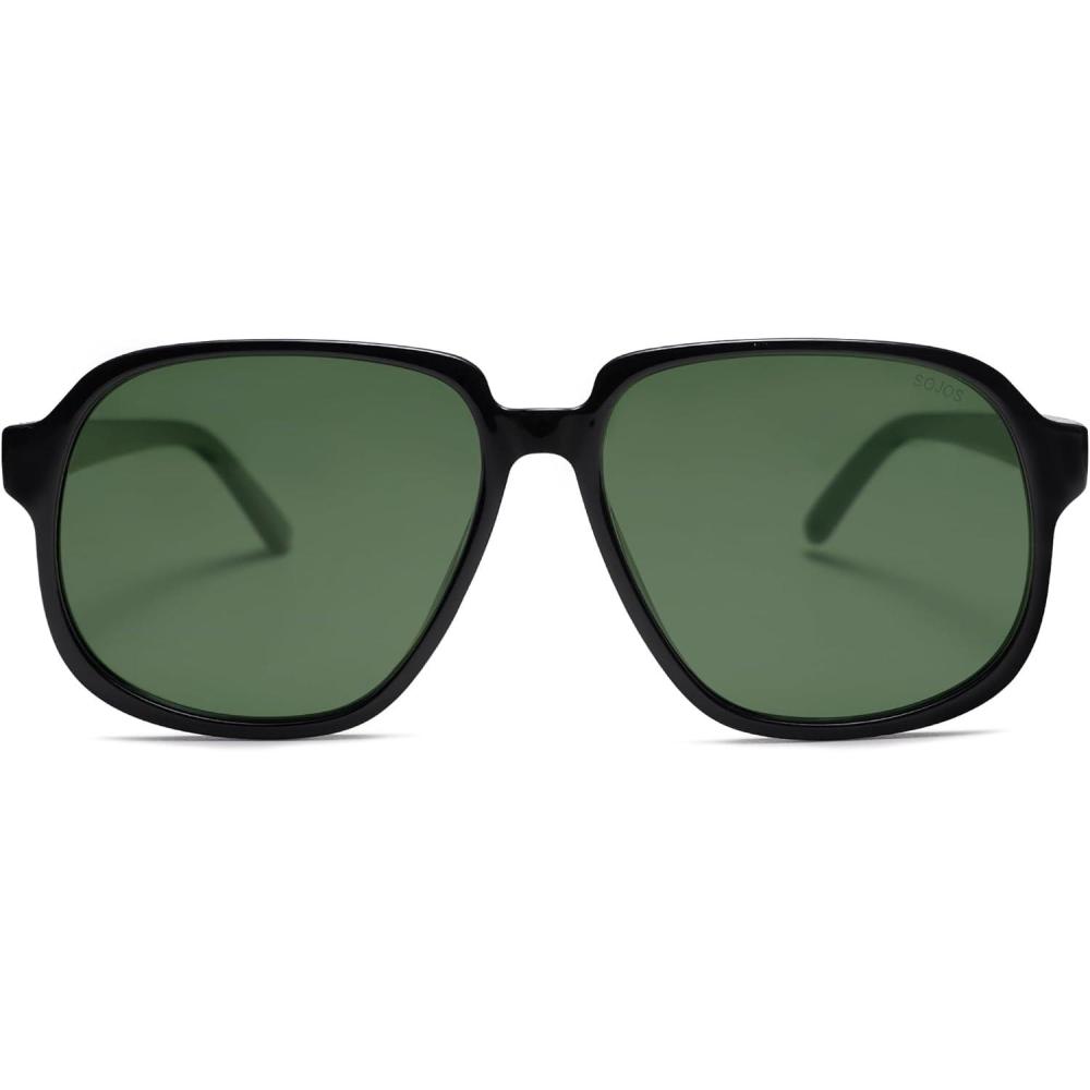 imageSOJOS Retro Vintage Square Polarized Sunglasses for Women Men 70s 80s Oversized Shades SJ2272BlackDark Green