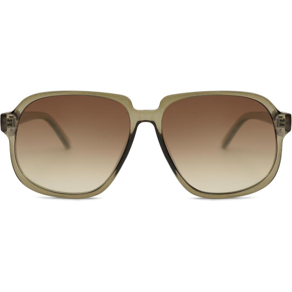 imageSOJOS Retro Vintage Square Polarized Sunglasses for Women Men 70s 80s Oversized Shades SJ2272Olive GreenBrown