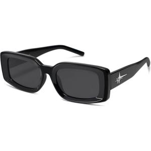 imageSOJOS Classic Trendy Rectangle Polarized Sunglasses Thick Frame with Star Decorations SJ2285BlackGrey