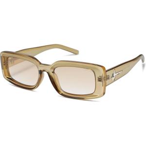 imageSOJOS Classic Trendy Rectangle Polarized Sunglasses Thick Frame with Star Decorations SJ2285Clear GreenLight Green