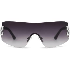 imageSOJOS Futuristic Rimless y2k Sunglasses for Women Oversized Trendy Shield Wrap Around Frameless Sun Glasses SJ1197Grey