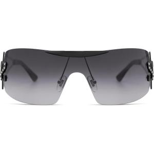 imageSOJOS Wrap Around Y2K Sunglasses for Women Men Shield Futuristic Frameless Sun Glasses SJ1198 with Black FrameGrey Garding Lens