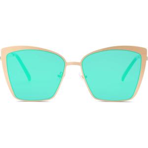 imageSOJOS Cateye Sunglasses for Women Fashion Mirrored Lens Metal Frame SJ1086Green