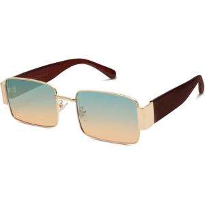 imageSOJOS Fashion Rectangle Sunglasses for Women Men Retro Vintage Narrow Sun Glasses SJ1162GoldGreen  Brown