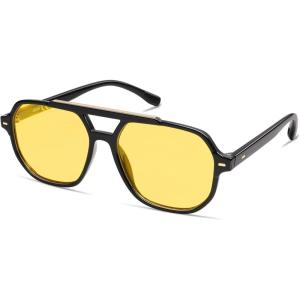 imageSOJOS Retro Trendy Aviator Polarized Sunglasses Men Women Vintage 70s Square Stylish Frame Sun Glasses SJ2283BlackYellow