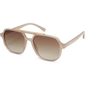 imageSOJOS Retro Trendy Aviator Polarized Sunglasses Men Women Vintage 70s Square Stylish Frame Sun Glasses SJ2283Milky BrownBrown Grading