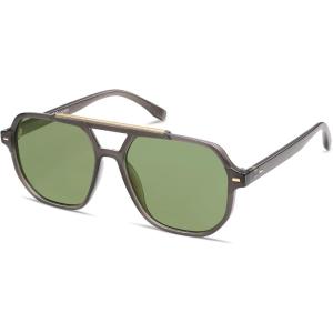 imageSOJOS Retro Trendy Aviator Polarized Sunglasses Men Women Vintage 70s Square Stylish Frame Sun Glasses SJ2283Milky GreyGreen