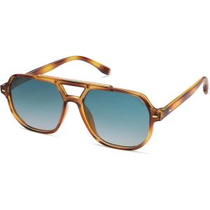 imageSOJOS Retro Trendy Aviator Polarized Sunglasses Men Women Vintage 70s Square Stylish Frame Sun Glasses SJ2283Yellow TortoiseBlue Grading