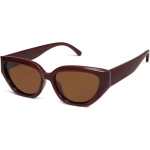imageSOJOS Trendy Cute Cat Eye Polarized Sunglasses for Women Fashion Cateye Womens Sunnies SJ2237Burgundy