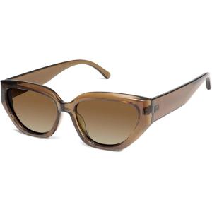 imageSOJOS Trendy Cute Cat Eye Polarized Sunglasses for Women Fashion Cateye Womens Sunnies SJ2237Crystal Brown