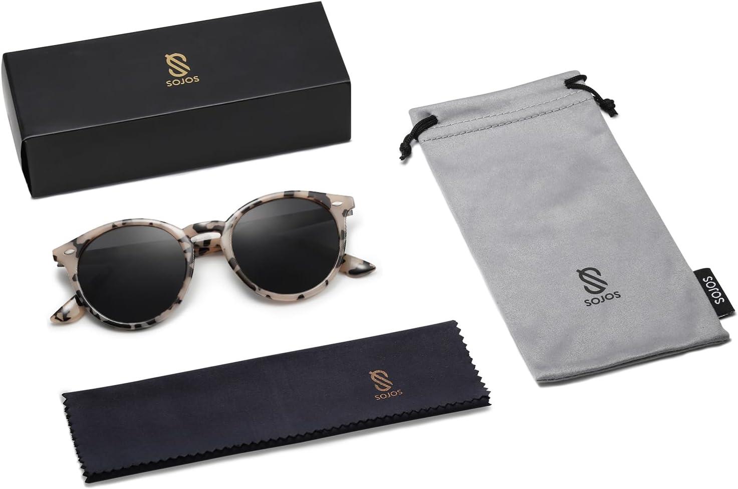 imageSOJOS Retro Round Polarized Sunglasses for Women Men Classic Vintage Sunnies SJ2069Beige TortoiseGrey  Tortoise Temples