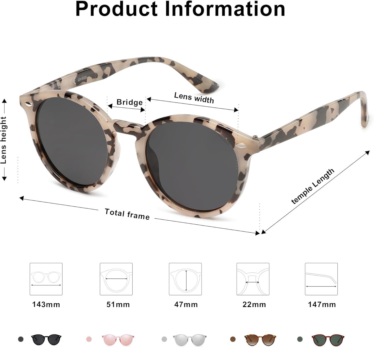 imageSOJOS Retro Round Polarized Sunglasses for Women Men Classic Vintage Sunnies SJ2069Beige TortoiseGrey  Tortoise Temples