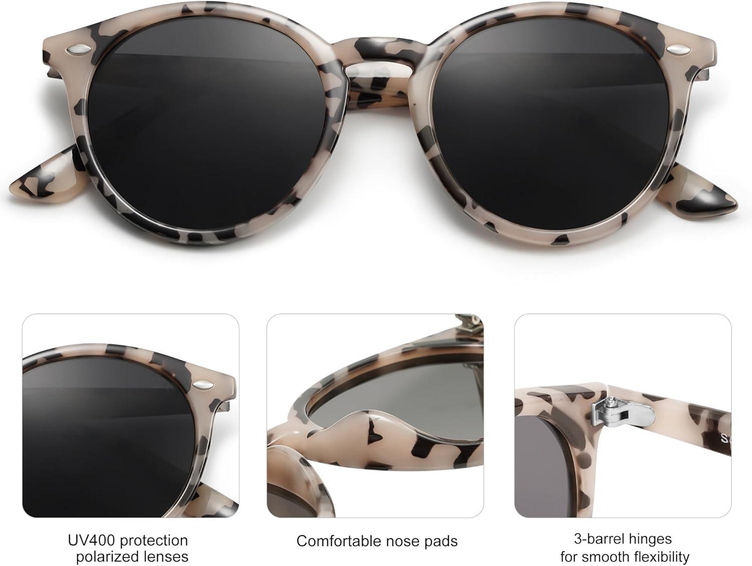 imageSOJOS Retro Round Polarized Sunglasses for Women Men Classic Vintage Sunnies SJ2069Beige TortoiseGrey  Tortoise Temples