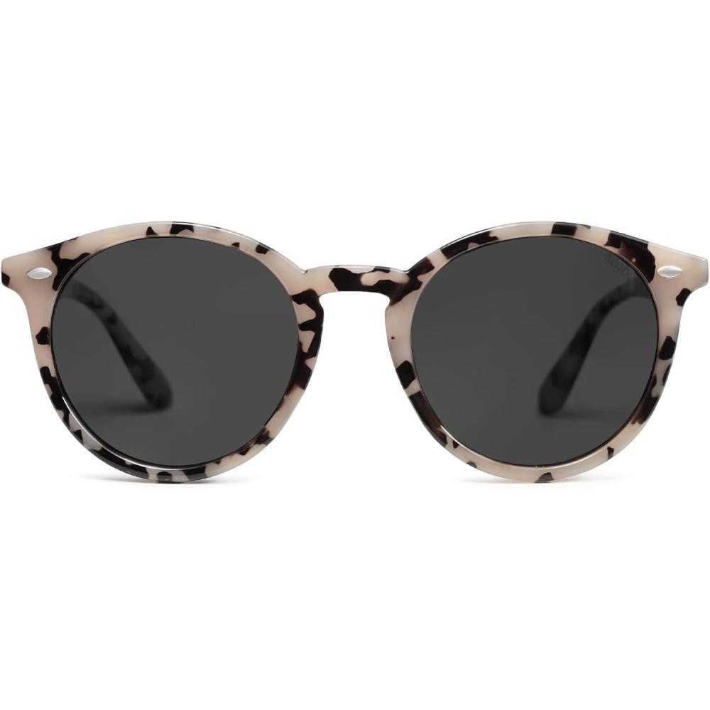 imageSOJOS Retro Round Polarized Sunglasses for Women Men Classic Vintage Sunnies SJ2069Beige TortoiseGrey  Tortoise Temples