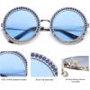 imageSOJOS Shining Oversized Round Rhinestone Sunglasses Festival Gem Sunnies SJ1095C4 Silver FrameBlue Lens With Blue Diamonds