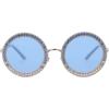 imageSOJOS Shining Oversized Round Rhinestone Sunglasses Festival Gem Sunnies SJ1095C4 Silver FrameBlue Lens With Blue Diamonds