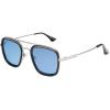 imageSOJOS Polarized Sunglasses for Men Women Retro Aviator Square Goggle Classic Alloy Frame HERO SJ1126C8 Silver FrameBlack RimBlue Lens