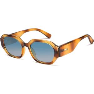 imageSOJOS Polarized Sunglasses For Women Retro Rectangle Womens Sun Glasses Trendy Narrow Square 90s Shades SJ2232Yellow TortoiseBlue