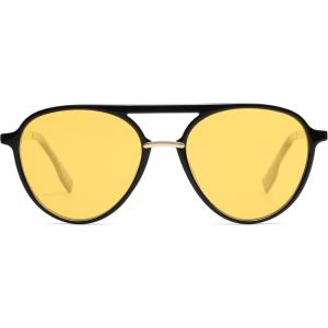 imageSOJOS Retro Aviator Polarized Sunglasses for Women Men Double Bridge Ladies ShadesShiny BlackYellow