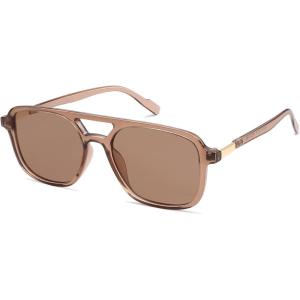 imageSOJOS Retro Aviator Sunglasses for Women MenTrendy Rectangle Womens Mens Shades Sun Glasses SJ2202Coffee FrameCoffee Lens