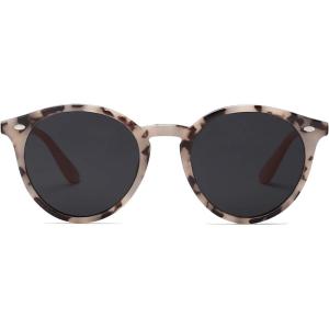imageSOJOS Retro Round Polarized Sunglasses for Women Men Classic Vintage Sunnies SJ2069Beige TortoiseGrey  Orange Temples
