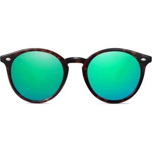 imageSOJOS Retro Round Polarized Sunglasses for Women Men Classic Vintage Sunnies SJ2069Dark TortoiseBluish Green Mirrored