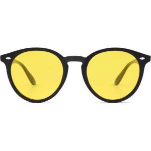 imageSOJOS Retro Round Polarized Sunglasses for Women Men Classic Vintage Sunnies SJ2069Shiny BlackYellow  Night Vision
