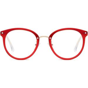 imageSOJOS Retro Round TR90 Blue Light Reading Glasses Womens Mens Readers Computer Glasses Eyewear Frame SJ9001C3 Clear Red Frame