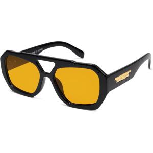 imageSOJOS Trendy Aviator Sunglasses for Womens Mens PolarizedHexagonal Square Double Bridge Designer Inspired Sun Glasses SJ2288Dark Black