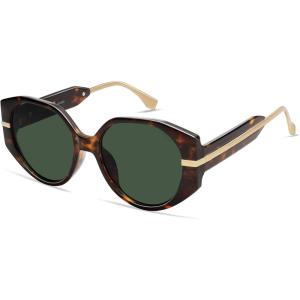 imageSOJOS Trendy Round Sunglasses For Womens Square Retro Women Cute UV400 Sun Glasses SJ2326TortoiseGreen