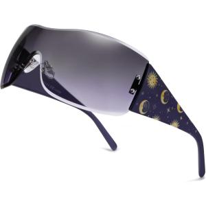 imageSOJOS Y2K Sunglasses Oversized Shield Rimless Wrap Around Sunnies OnePiece Lens SJ2278Blacksunmoon